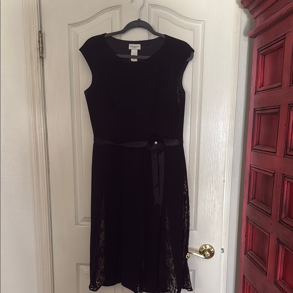 Liz Claiborne Black Midi Dress with Lace Detail